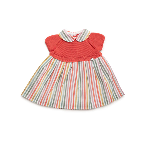 Vestido Riscas Peito Crochê