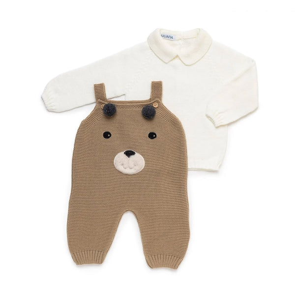 Conjunto Jardineira Ursinho + Polo Malha