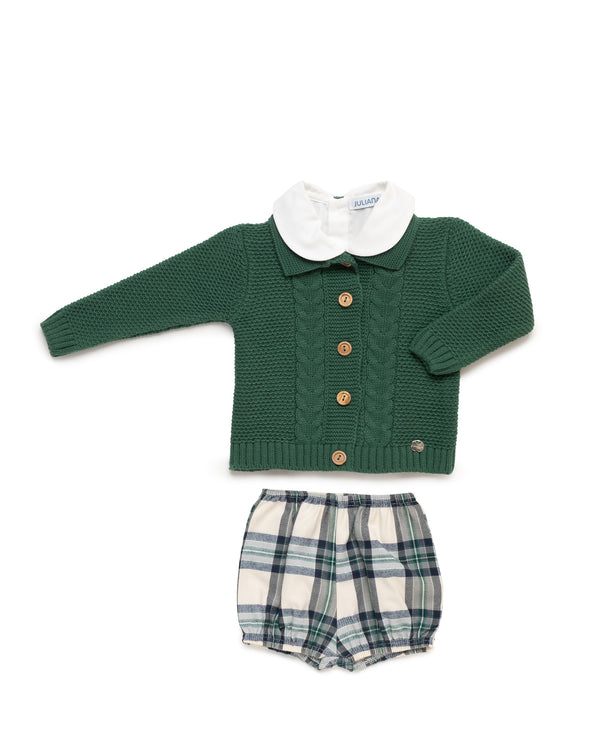 Conjunto 3P Casaco Crochet + Camisa + Calção