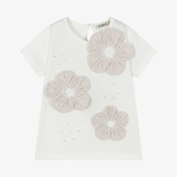 T-shirt Creme c/Flores Bege