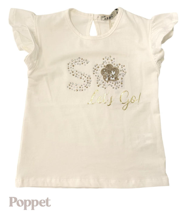 T-shirt Bege Flor e Brilhos