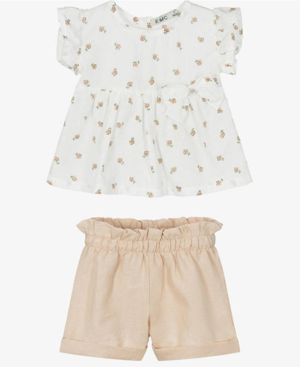 Conjunto Calção Beje + Túnica Flores