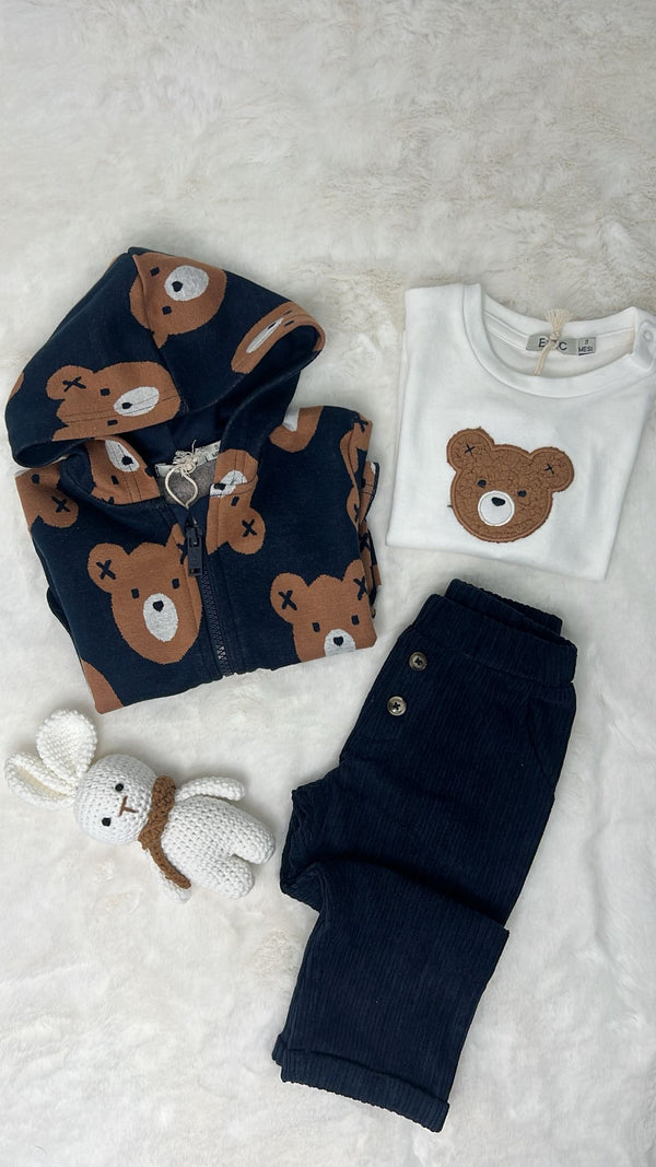Conjunto Calça Bombazina + Sweat-Shirt + Casaco Ursinhos