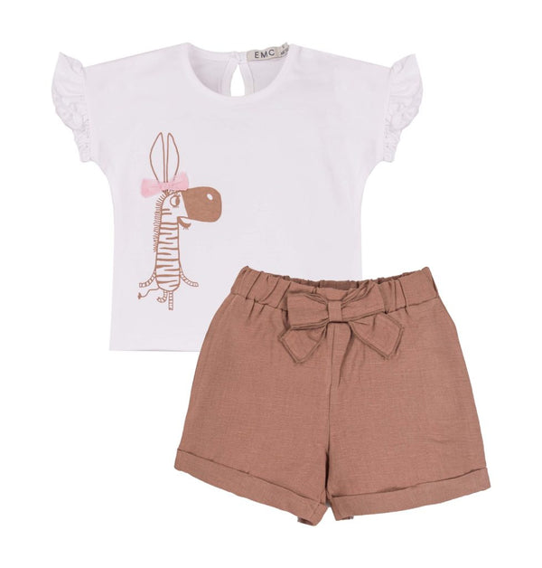 Conjunto Calção Castanho  + T-shirt Branca Girafa